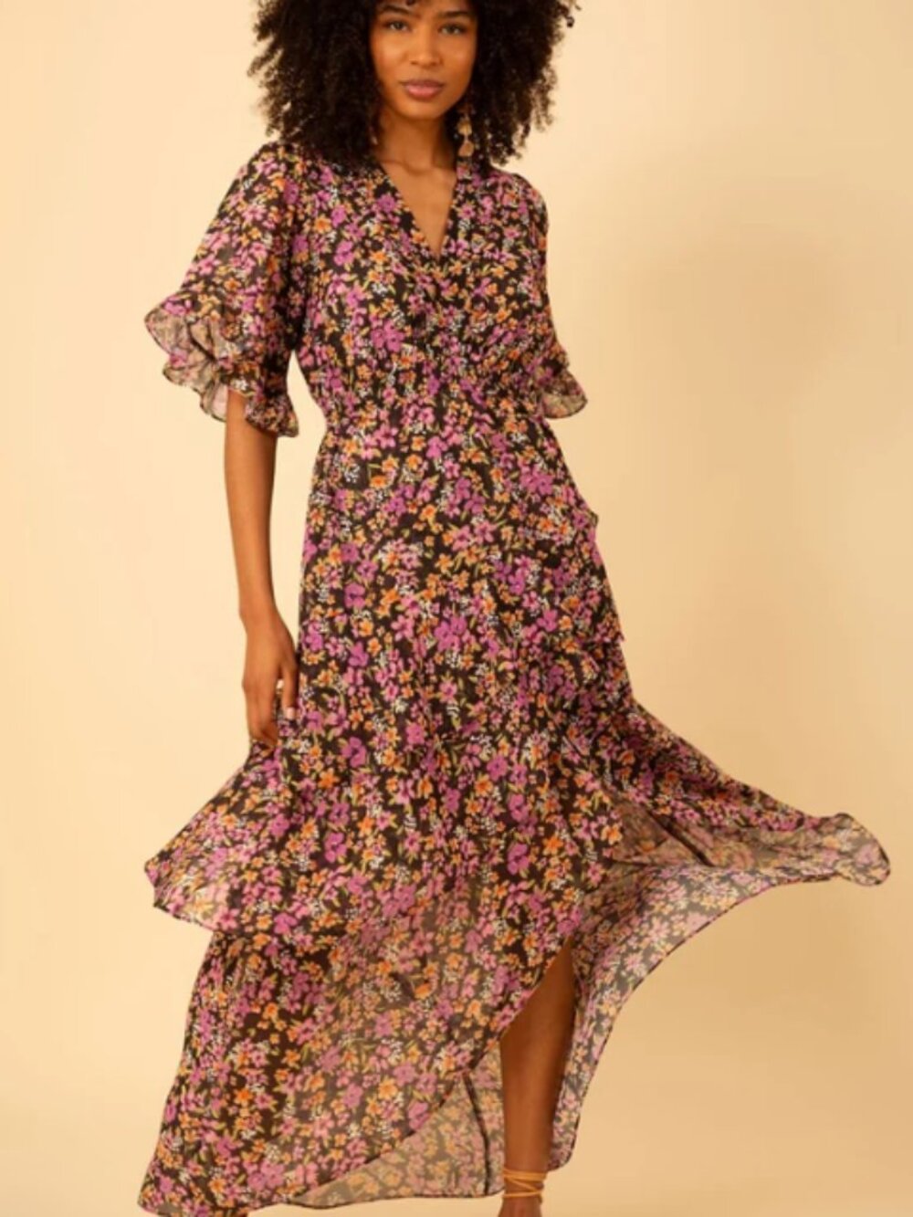 ✨ Hale Bob "Joanna" Tiered Asymmetrical Chiffon Maxi Dress Size S ✨